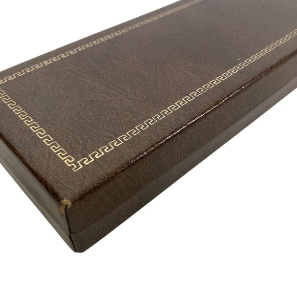 Vintage Dante Brown Leatherette Jewelry Box Velvet Lining Gold Greek Key Design - Picture 6 of 9